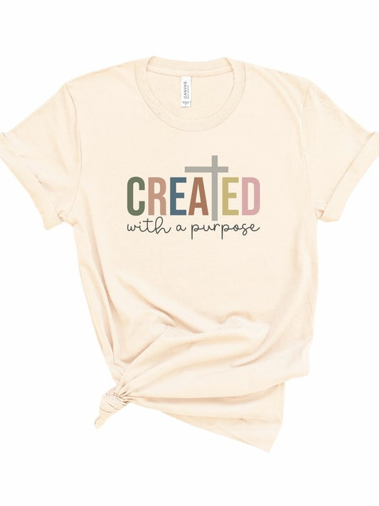Colorful "Created with Purpose" Graphic Tee-4 Colors
