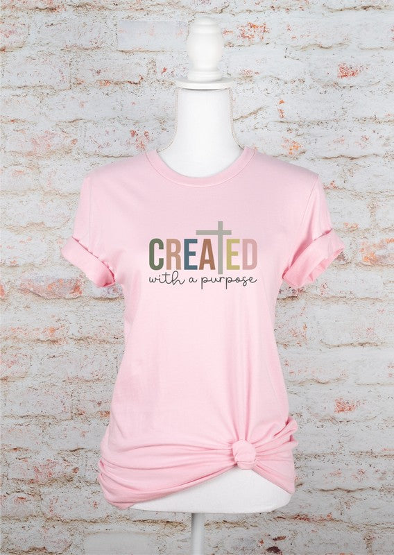 Plus Size Colorful "Created with Purpose" Graphic Tee-4 Colors