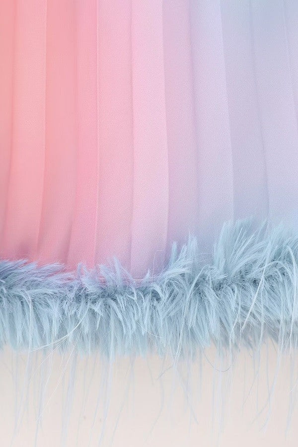 Neapolitan Ombre One Shoulder Long Sleeve Pleated Dress
