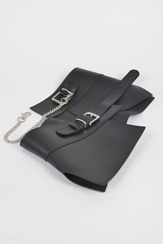 Chain Accent Faux Leather Skirt Belt- 3 Colors