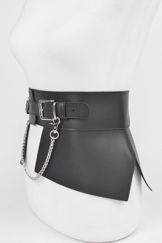 Chain Accent Faux Leather Skirt Belt- 3 Colors