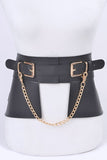 Chain Accent Faux Leather Skirt Belt- 3 Colors