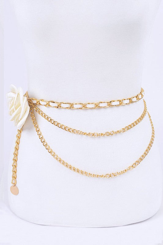 Satin Flower Iconic Layered Chain Belt- 3 Colors