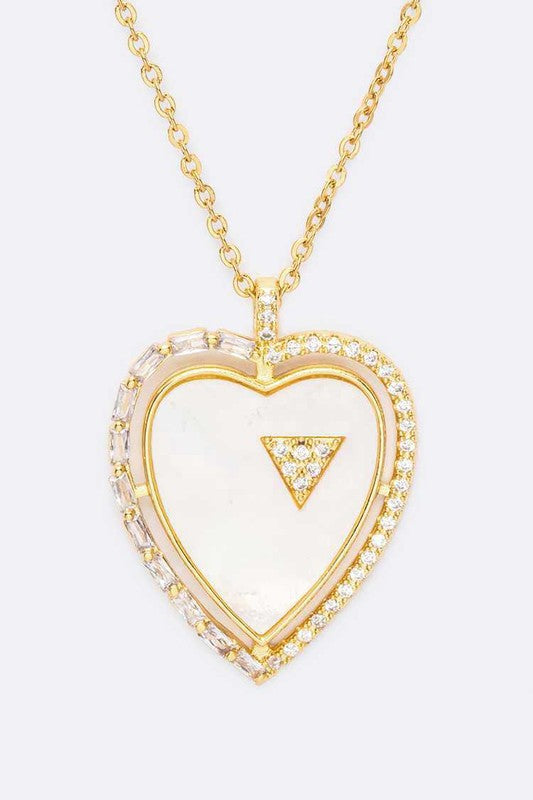 MOP Cubic Zirconia Heart Pendant Necklace Set-2 Colors