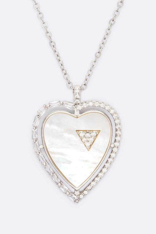 MOP Cubic Zirconia Heart Pendant Necklace Set-2 Colors