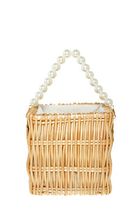 Wooden Bucket Shape Bag with Pearl Handle