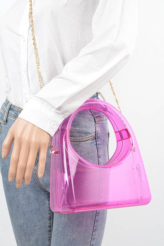 Acrylic Transparent Top Handle Molded Clutch Bag- 2 Colors