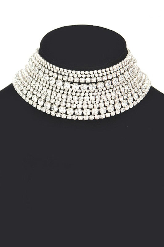 Mix Layered Statement Rhinestone Choker Necklace