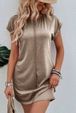 Center Seam Rolled Cuffs T-Shirt Dress- 2 Colors