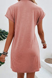 Center Seam Rolled Cuffs T-Shirt Dress- 2 Colors