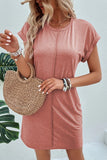 Center Seam Rolled Cuffs T-Shirt Dress- 2 Colors