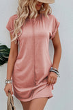 Center Seam Rolled Cuffs T-Shirt Dress- 2 Colors