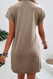 Center Seam Rolled Cuffs T-Shirt Dress- 2 Colors