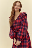 "Holiday Special" Jodifl Plaid Belted Midi Dress