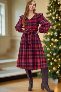 "Holiday Special" Jodifl Plaid Belted Midi Dress