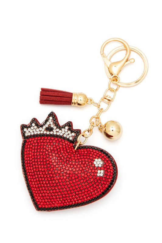 Crown Heart Rhinestone Pillow Key Chain