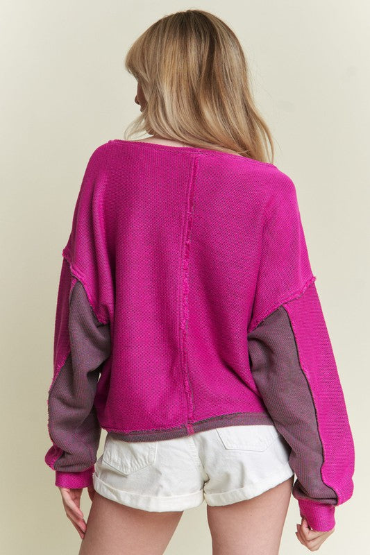 PLUS SIZE LONG DOLMAN SLEEVE ROUND NECK CASUAL KNIT SWEATER TOP-2 COLORS