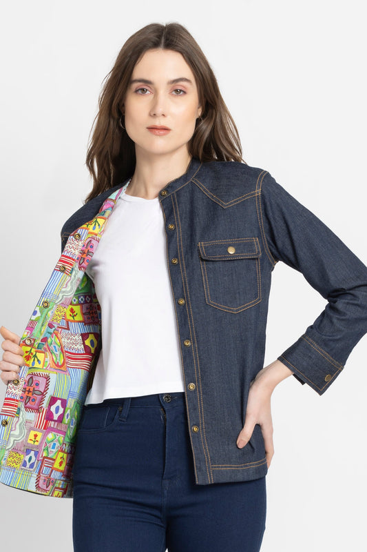 Benares USA One of a Kind Premium Brand Reversible Denim Jacket