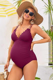 Ruch Scallop V Neck One Piece Maternity Swimsuit-3 Colors