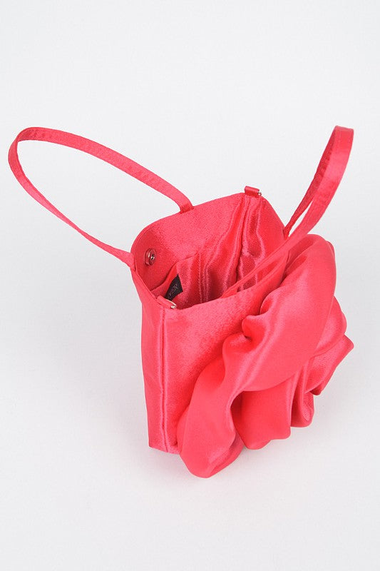 Oversize Satin Flower Top Handle Soft Clutch-5 Colors