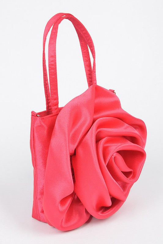 Oversize Satin Flower Top Handle Soft Clutch-5 Colors