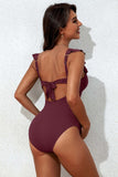 Ribbed Tie Knot Cutout Ruched Maternity Swimsuit-3 Colors