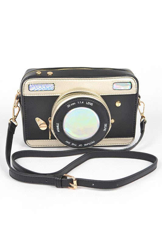Patent Finish Top Handle Convertible Camera Look Clutch Bag-2 Colors