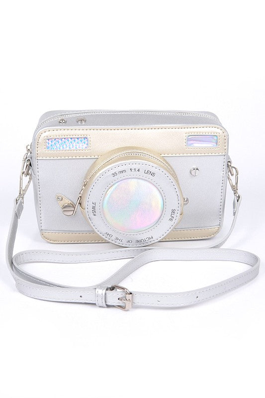 Patent Finish Top Handle Convertible Camera Look Clutch Bag-2 Colors