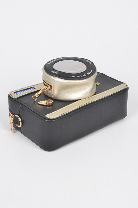 Patent Finish Top Handle Convertible Camera Look Clutch Bag-2 Colors