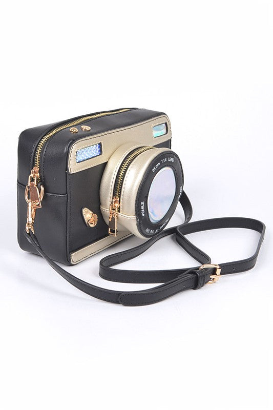 Patent Finish Top Handle Convertible Camera Look Clutch Bag-2 Colors