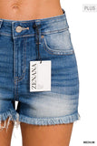 Plus Size Mid Rise Raw Frayed Hem Denim Shorts