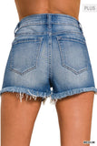 Plus Size Mid Rise Raw Frayed Hem Denim Shorts