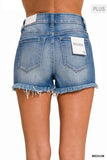 Plus Size Mid Rise Raw Frayed Hem Denim Shorts