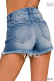 Plus Size Mid Rise Raw Frayed Hem Denim Shorts