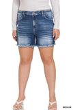 Plus Size Mid Rise Raw Frayed Hem Denim Shorts