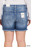 Plus Size Mid Rise Raw Frayed Hem Denim Shorts