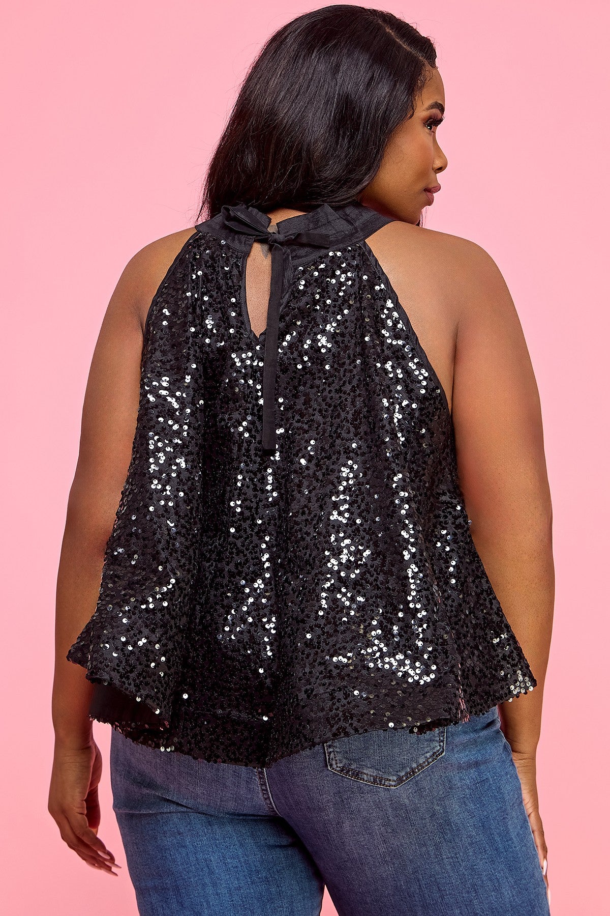 Sequin Halter Top- Black