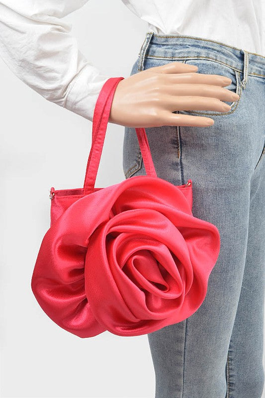 Oversize Satin Flower Top Handle Soft Clutch-5 Colors
