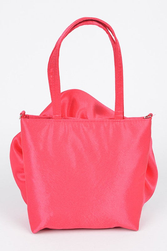 Oversize Satin Flower Top Handle Soft Clutch-5 Colors