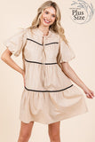 Plus Sizing Piping Detailed Babydoll Mini Dress