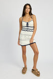 NAVY AND WHITE CONTRASTED CROCHET MINI DRESS