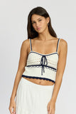 WHITE & NAVY CONTRASTED CROCHET CROP TOP