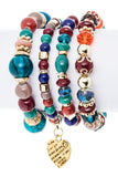 Heart Charm Mix Beads Stretch Bracelet Set-4 Choices