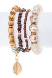 Leaf Charm Mix Beads Stretch Bracelet Set-4 Choices