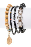 Leaf Charm Mix Beads Stretch Bracelet Set-4 Choices