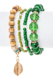 Leaf Charm Mix Beads Stretch Bracelet Set-4 Choices