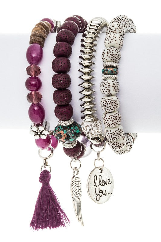 LOVE Mix Charm And Beads Layered Bracelet Set