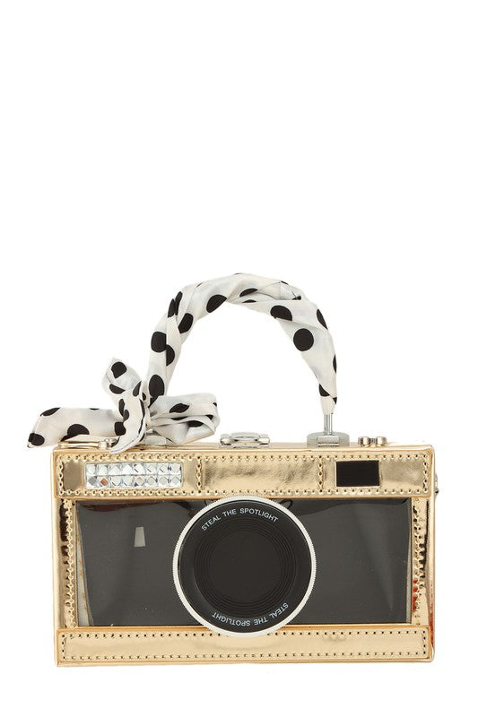 Ribbon and Camera Shape Visible Clutch Bag-3 Colors