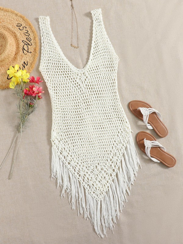 Swim Oasis Fringe Hem Crochet Cover Up-2 Colors