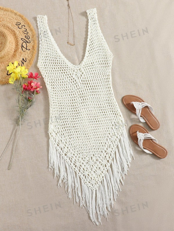 Swim Oasis Fringe Hem Crochet Cover Up-2 Colors